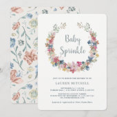 grillige krans | Floral Baby Sprinkle Invitation Kaart (Voorkant / Achterkant)