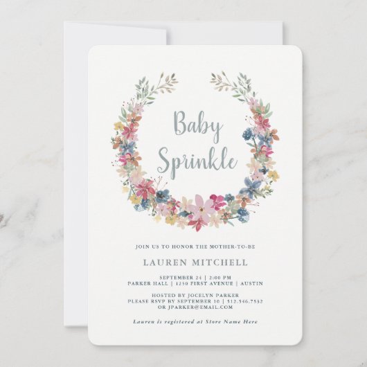 grillige krans | Floral Baby Sprinkle Invitation Kaart (Voorkant)