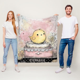 Grillige Kuiken Bloemige Watercolor Kunst Fleece Deken