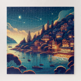 Grillige Kust Nacht Dorp Sterrenhemel Legpuzzel