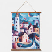 Grillige kustdorpskunst hangend wandkleed (Voorkant)