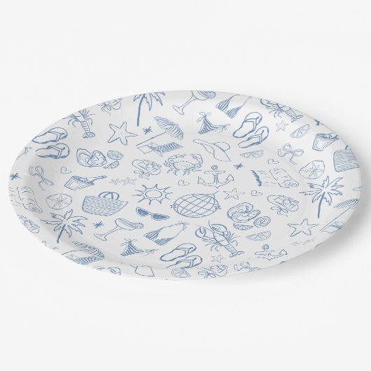 Grillige laatste toast op de blauwe kust papieren bordje (Gekanteld)