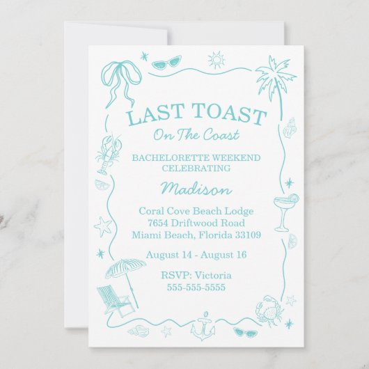 Grillige laatste toast op de kust turquoise kaart (Voorkant)