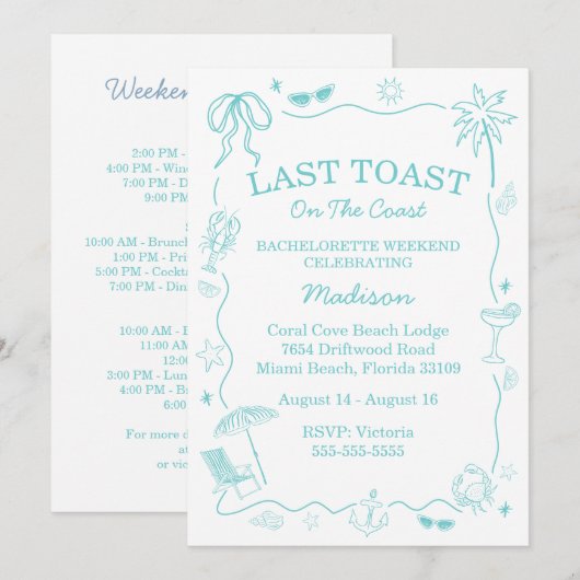 Grillige laatste toast op de kust turquoise kaart (Voorkant / Achterkant)