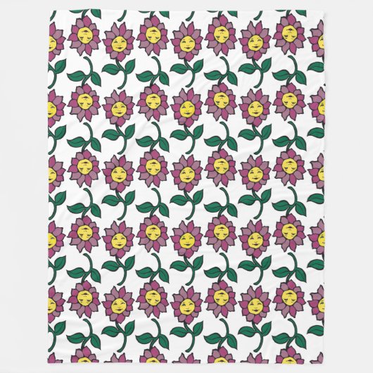 Grillige Lachende Bloem Gezicht Patroon Fleece Deken (Voorkant)