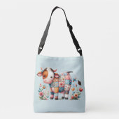 grillige lappendeken Koe met bloemenaccenten Crossbody Tas (Achterkant)