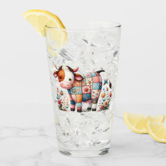 grillige lappendeken Koe met bloemenaccenten Glas (Voorkant ijs)