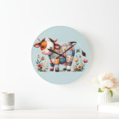 grillige lappendeken Koe met bloemenaccenten Grote Klok (Huis)