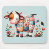 grillige lappendeken Koe met bloemenaccenten Muismat (Voorkant)