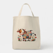 grillige lappendeken Koe met bloemenaccenten Tote Bag (Achterkant)