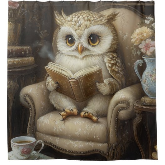 grillige leesuil douchegordijn (Voorkant)