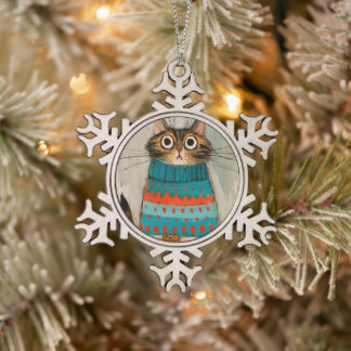 Grillige lelijke kersttrui Cookie Kat Tin Sneeuwvlok Ornament