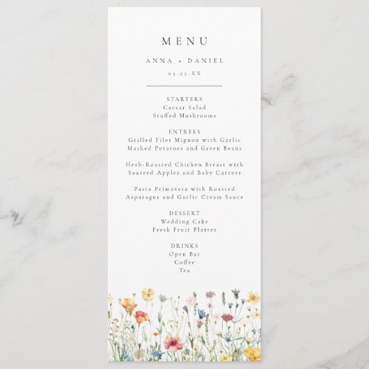 Grillige Lente Wilde Bloemen Bruiloftsmenu Menu (Voorkant)