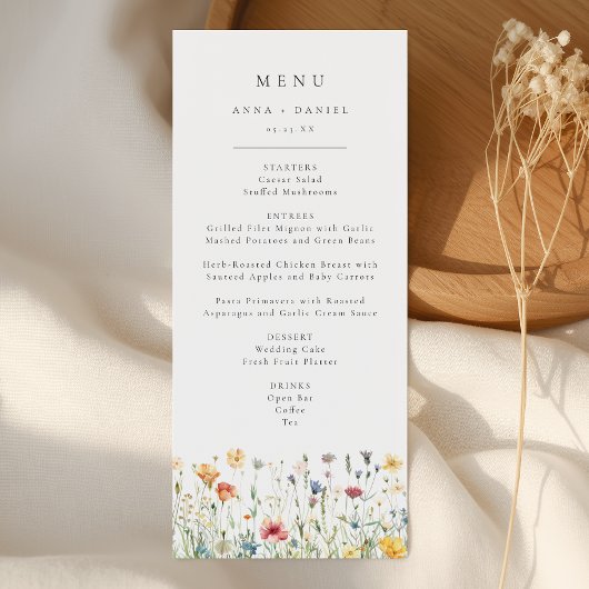 Grillige Lente Wilde Bloemen Bruiloftsmenu Menu