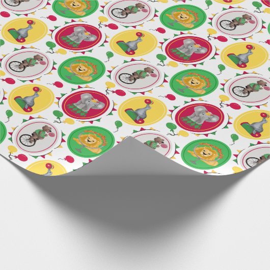 grillige levendige circusdieren primaire kleuren cadeaupapier (Hoek)