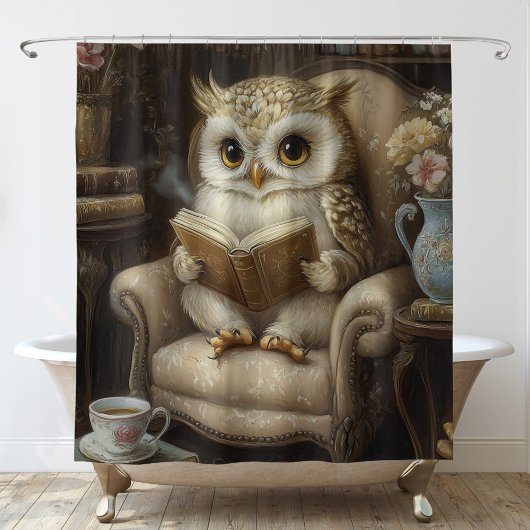 Grillige Lezende Uil Douchegordijn