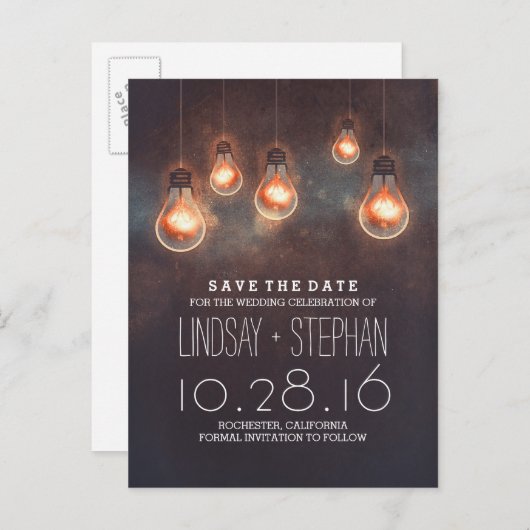 grillige lichtjes dromerig romantisch save the dat aankondigingskaart (Voorkant / Achterkant)