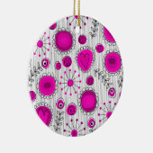 Grillige lichtroze witte harten en bloemen bloemmo keramisch ornament (Rechts)