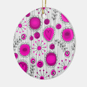 Grillige lichtroze witte harten en bloemen bloemmo keramisch ornament (Links)