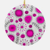 Grillige lichtroze witte harten en bloemen bloemmo keramisch ornament (Achterkant)