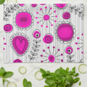 Grillige lichtroze witte harten en bloemen bloemmo theedoek (Gevouwen)