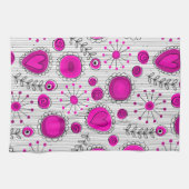 Grillige lichtroze witte harten en bloemen bloemmo theedoek (Horizontaal)