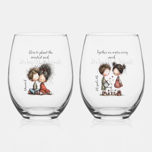 Grillige Liefde Steelloze Wijn Glas (Voorkant)