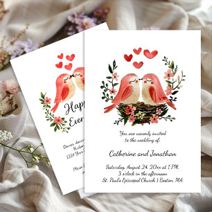 Grillige Liefdesvogels Roze Harten Trouwen   Kaart
