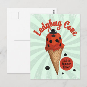Grillige Lieveheersbeestje Retro Vintage IJskuns Briefkaart
