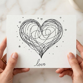 Grillige Lijnkunst Hart met Liefdesontwerp Briefkaart