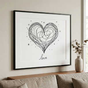 Grillige Lijnkunst Hart met Liefdesontwerp Foto Afdruk