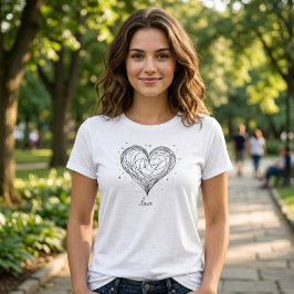 Grillige Lijnkunst Hart met Liefdesontwerp T-shirt