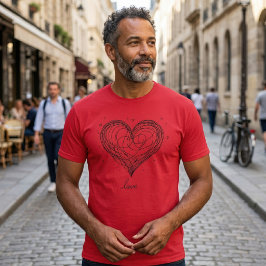 Grillige Lijnkunst Hart met Liefdesontwerp T-shirt