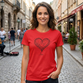 Grillige Lijnkunst Hart met Liefdesontwerp T-shirt