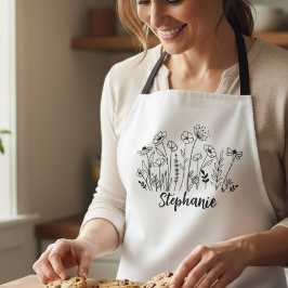 Grillige Lijnkunst van Wilde Bloemen Schort