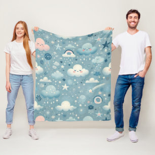 Grillige luchtpatroon met wolken, sterren - Blauw Fleece Deken