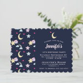 Grillige Maan, Sterren en Wolken op Blauwe Verjaar Kaart (Staand voorkant)