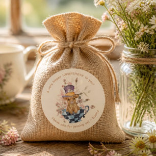Grillige Mad Hatter Hoogland Koe Thee Feest Favor Ronde Sticker