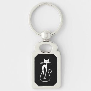 Grillige magere witte kat sleutelhanger