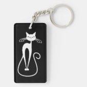 Grillige magere witte kat sleutelhanger (achterkant)