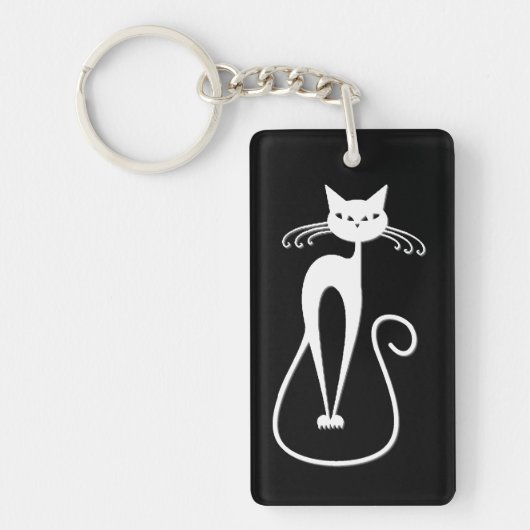 Grillige magere witte kat sleutelhanger (Voorkant)