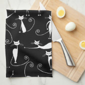 Grillige magere witte kattenpatroon theedoek (Quarter Fold)