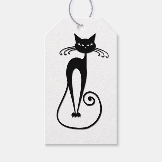 Grillige magere zwarte kat cadeaulabel (Voorkant)