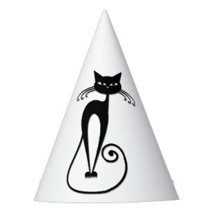 Grillige magere zwarte kat feesthoedjes