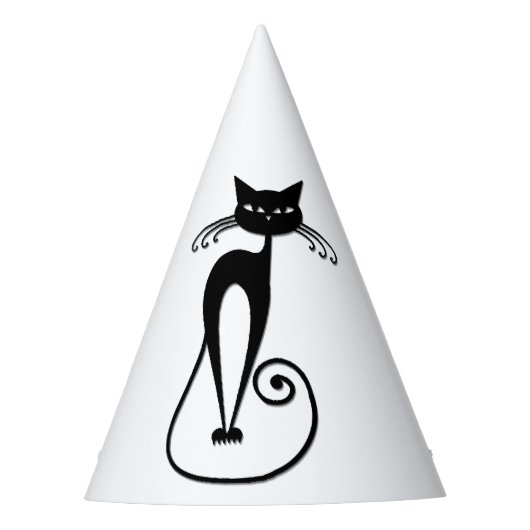 Grillige magere zwarte kat feesthoedjes (Voorkant)