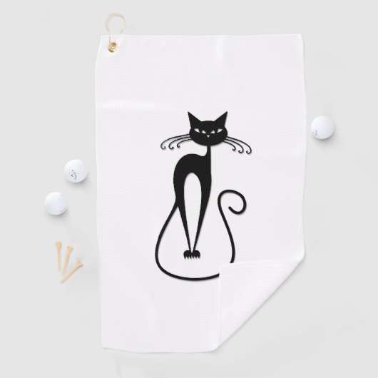 Grillige magere zwarte kat golfhanddoek (Insitu)