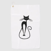 Grillige magere zwarte kat golfhanddoek (Voorkant)