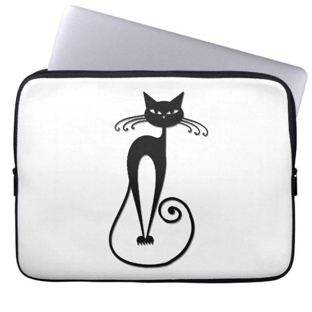 Grillige magere zwarte kat laptop sleeve (Voorkant)
