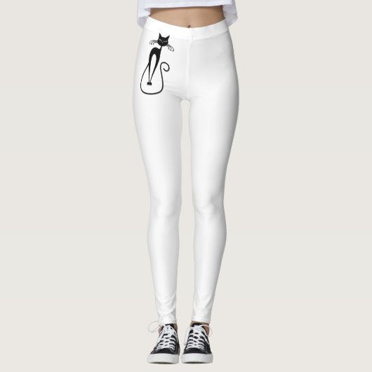 Grillige magere zwarte kat leggings (Voorkant)