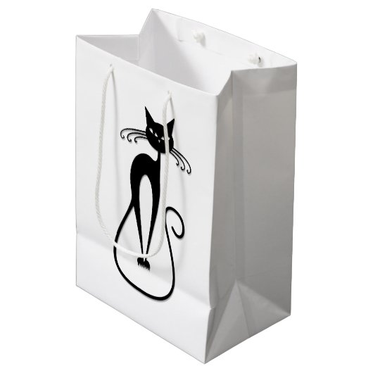 Grillige magere zwarte kat medium cadeauzakje (Voorkant Gekanteld)